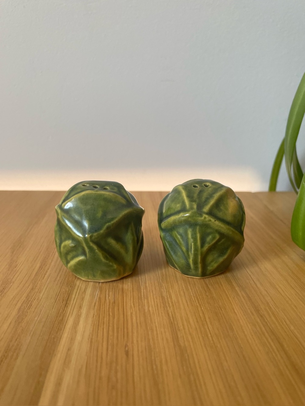 Vintage Midcentury Green Cabbage Salt and Pepper Shaker Set